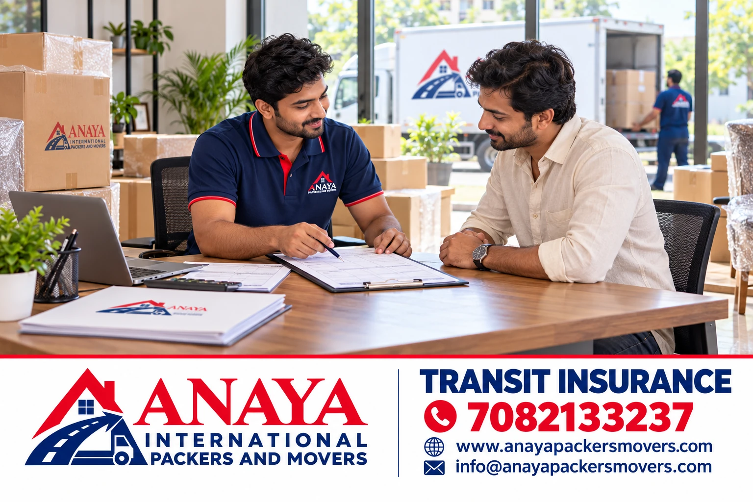 Moving customer reviewing insurance documents and goods inventory