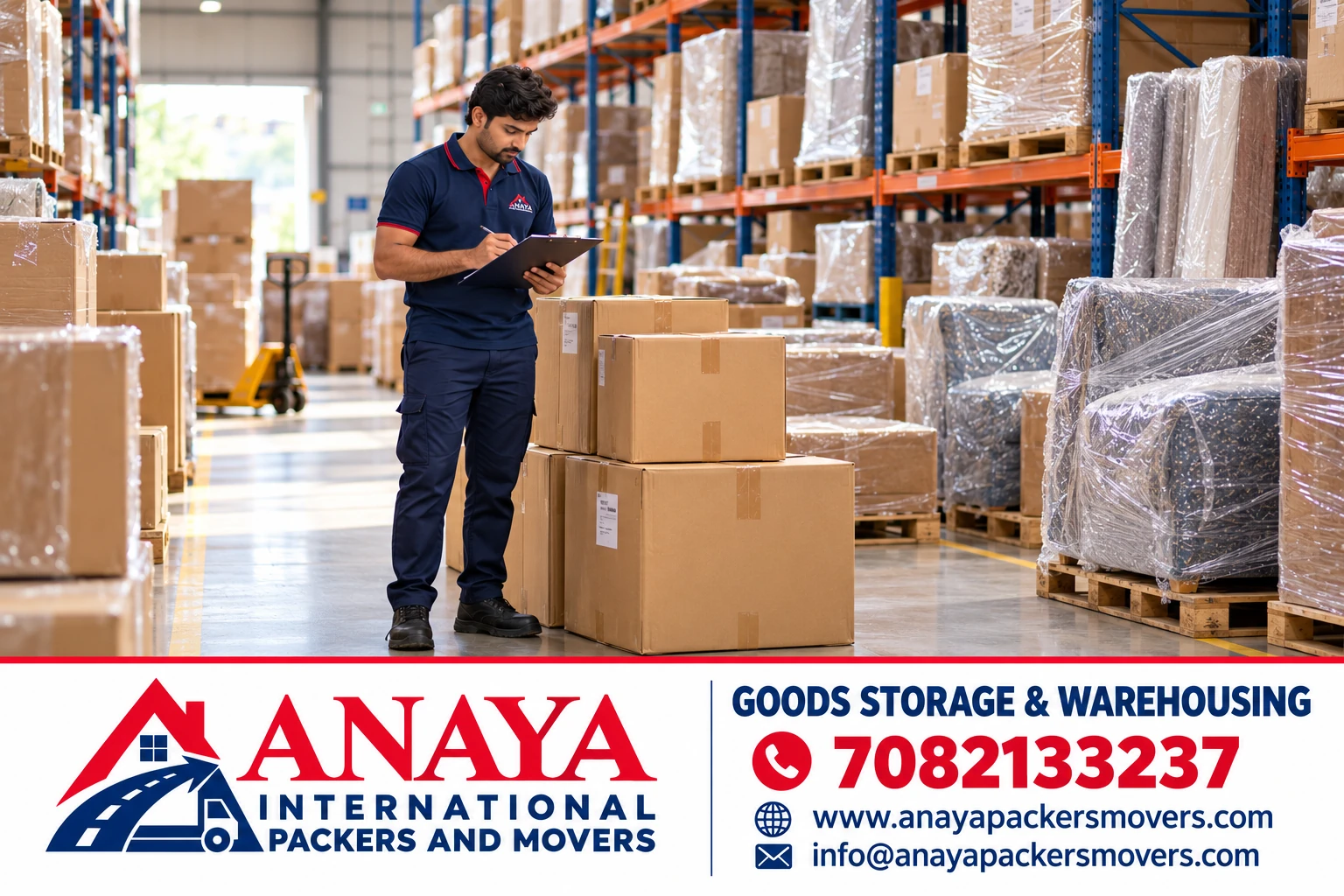 Packed household goods organised for storage and inventory